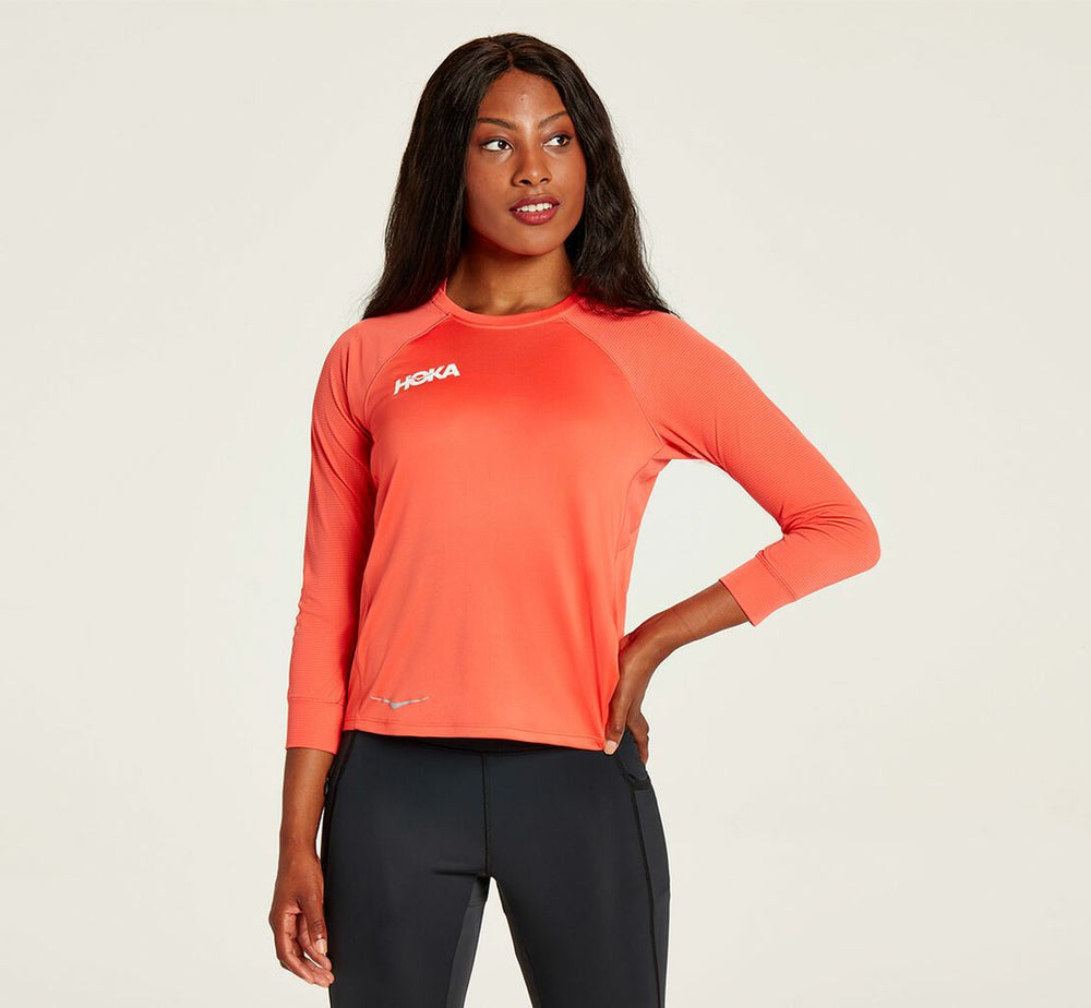 HOKA|Women's Performance 3/4 Sleeve Hot Coral