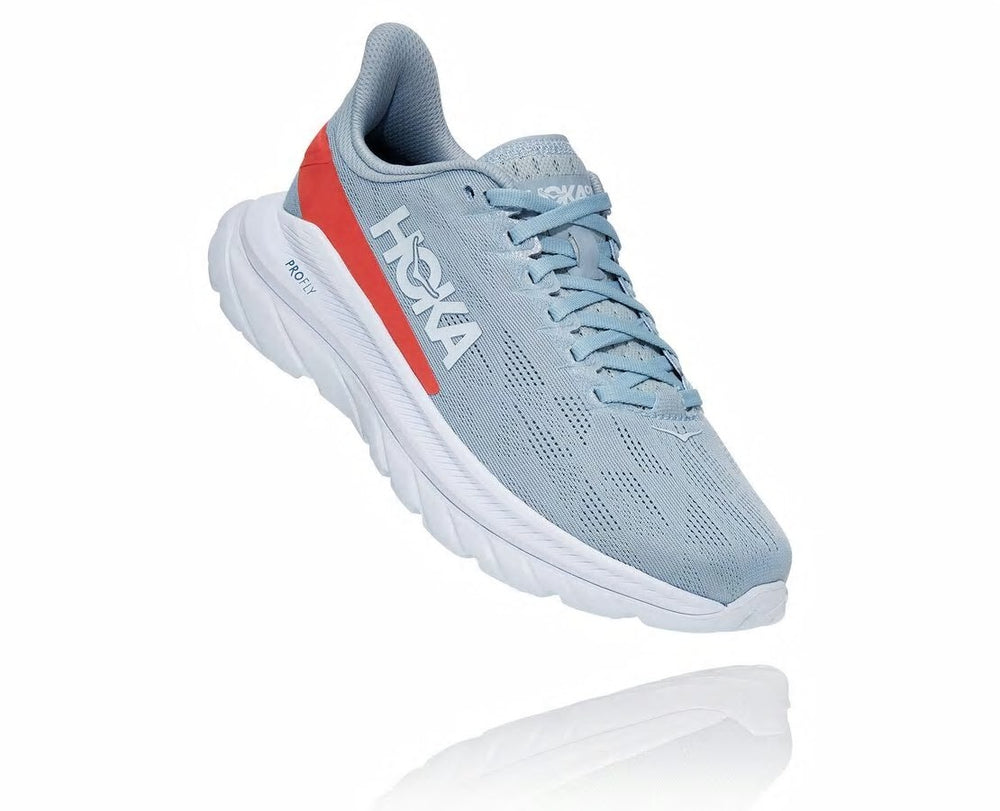 HOKA|Women's Mach 4 Blue Fog / Hot Coral