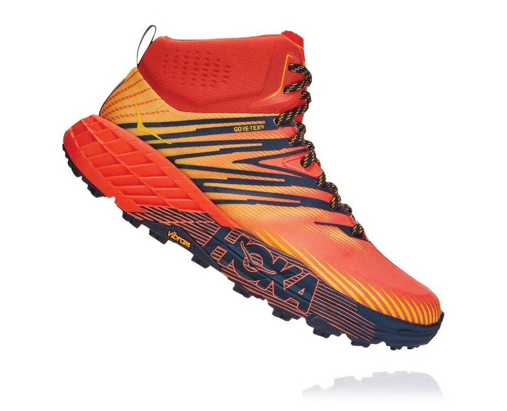 HOKA|Men's Speedgoat Mid GORE-TEX 2 Mandarin Red / Gold Fusion