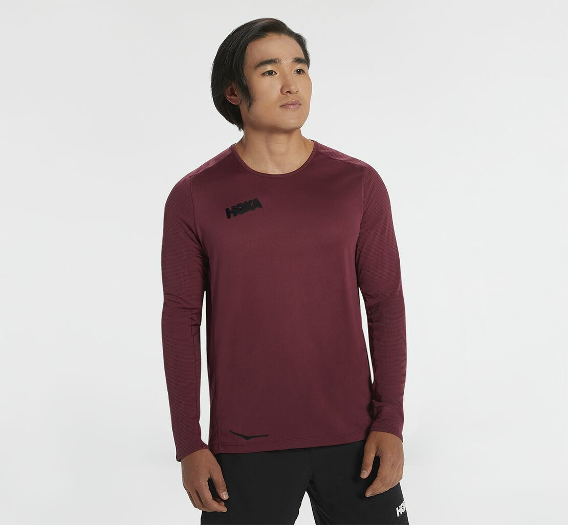 HOKA|Men's Performance Long Sleeve Cordovan