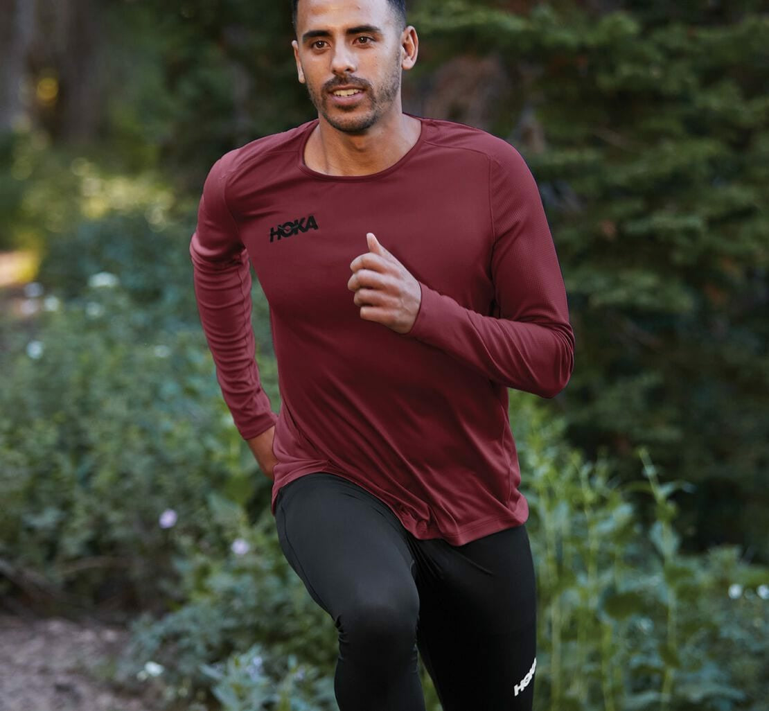 HOKA|Men's Performance Long Sleeve Cordovan