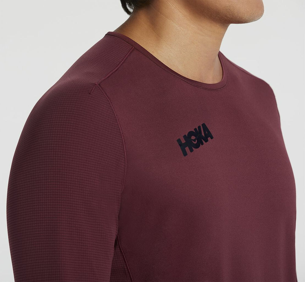 HOKA|Men's Performance Long Sleeve Cordovan