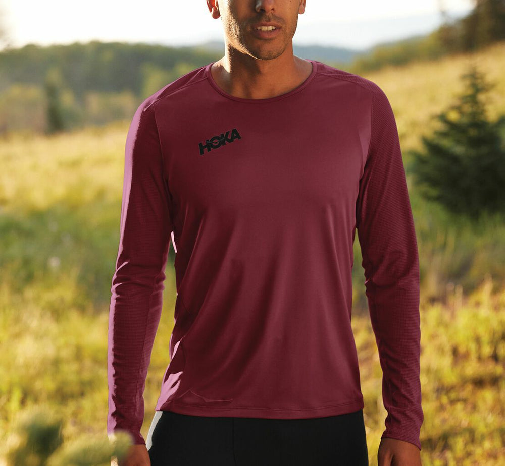 HOKA|Men's Performance Long Sleeve Cordovan