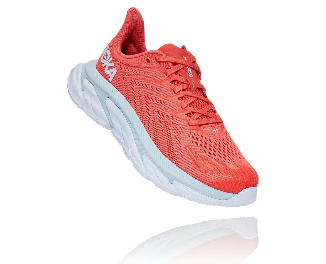 HOKA|Women's Clifton Edge Hot Coral / White