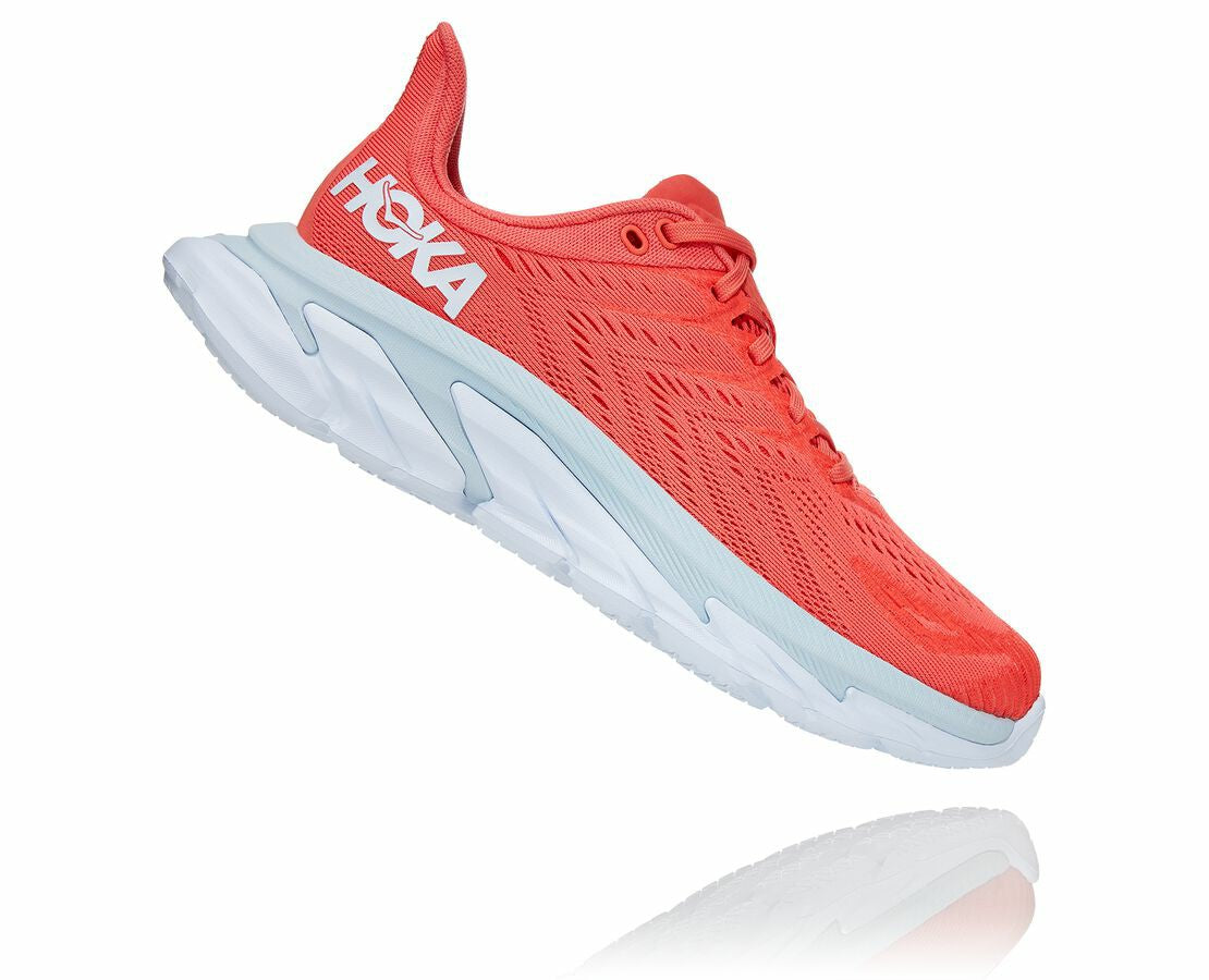 HOKA|Women's Clifton Edge Hot Coral / White