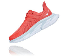 HOKA|Women's Clifton Edge Hot Coral / White