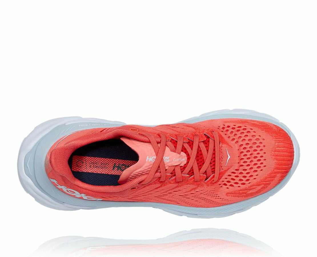 HOKA|Women's Clifton Edge Hot Coral / White