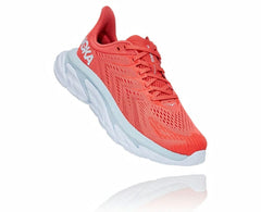 HOKA|Women's Clifton Edge Hot Coral / White