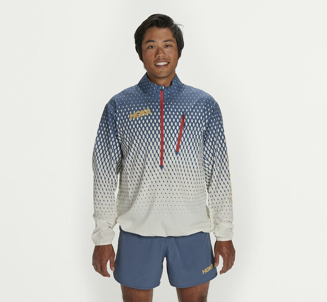 HOKA|Men's Wind-Resistant Jacket Tofu / Vintage Indigo