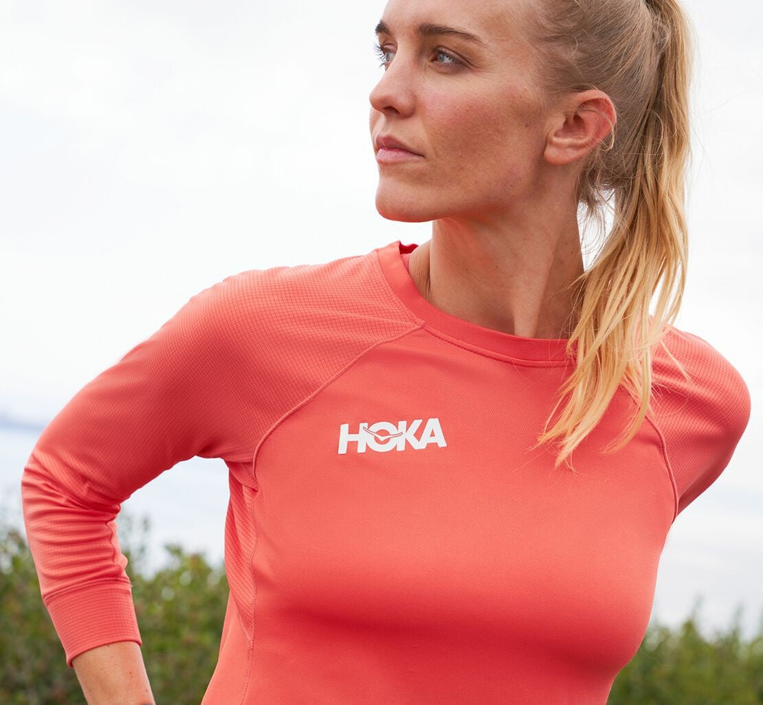 HOKA|Women's Performance 3/4 Sleeve Hot Coral