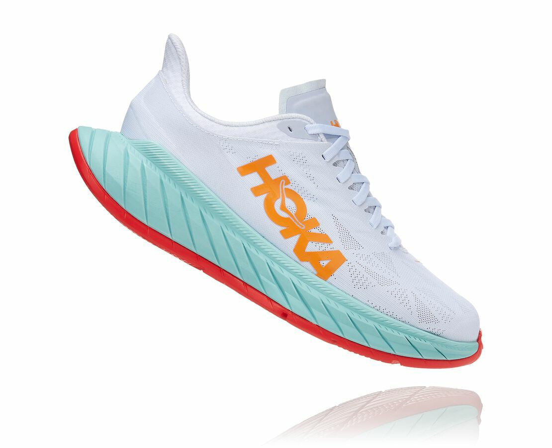 HOKA|Women's Carbon X 2 White / Blazing Orange
