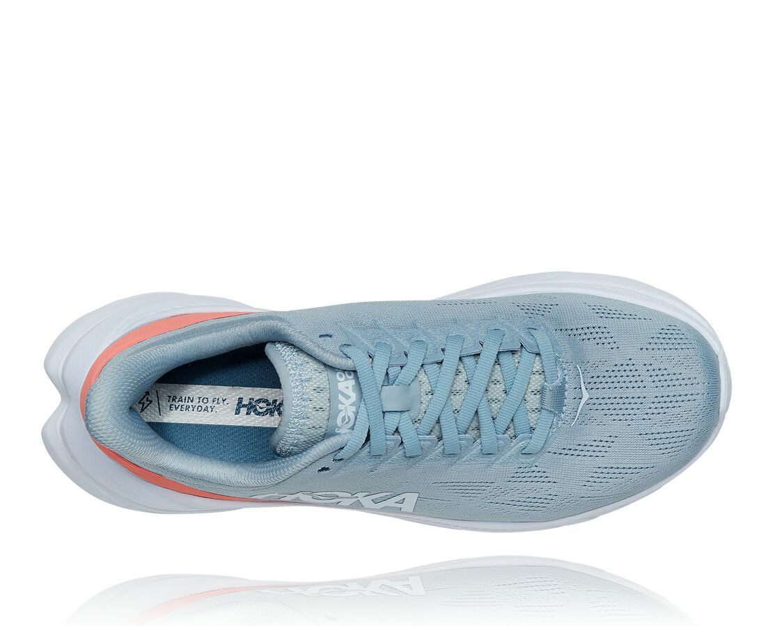 HOKA|Women's Mach 4 Blue Fog / Hot Coral