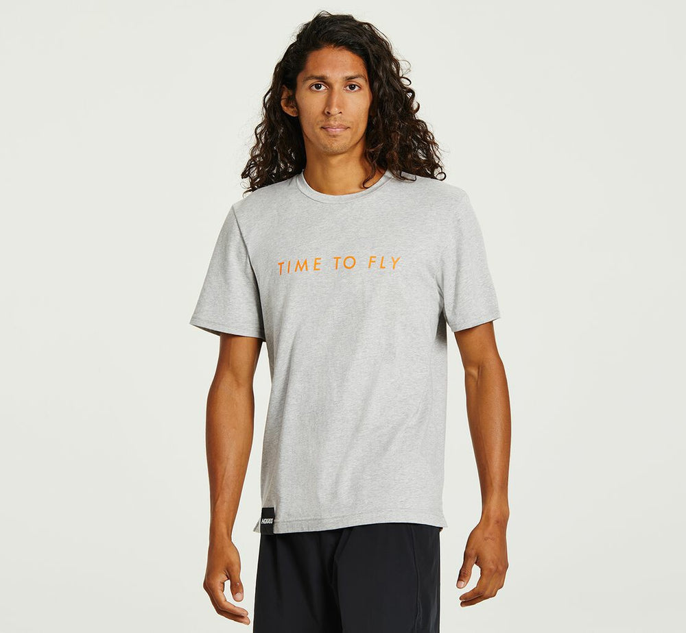HOKA|Men's Brand Tee Heather Grey / Persimmon Orange