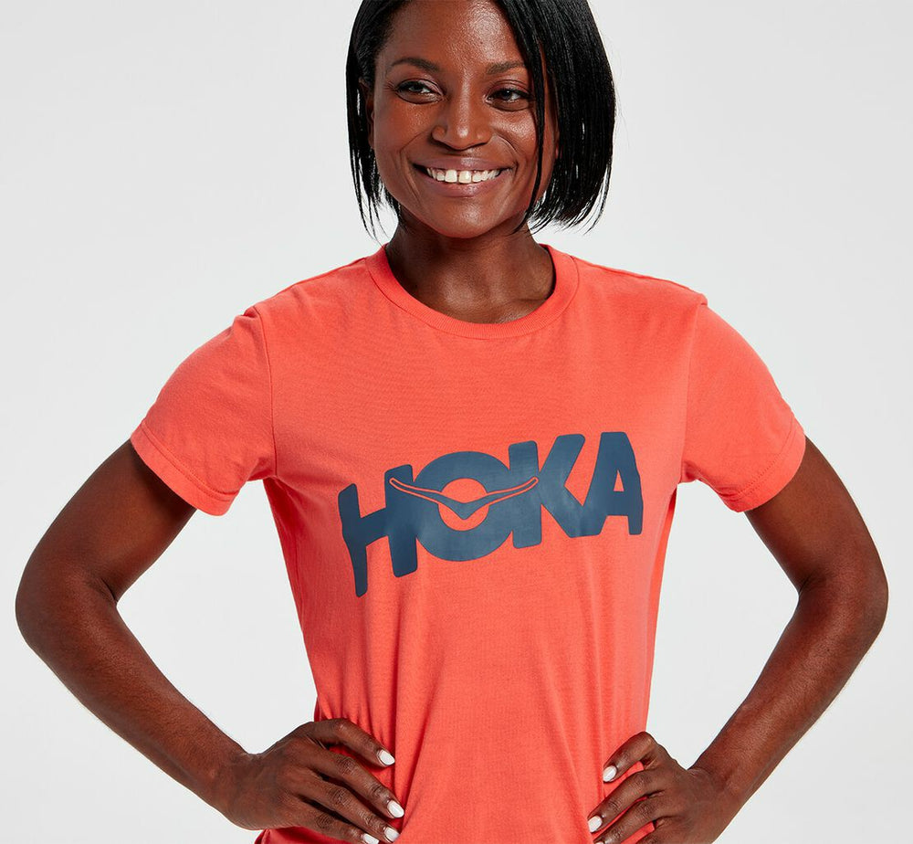 HOKA|Women's Brand Tee Hot Coral