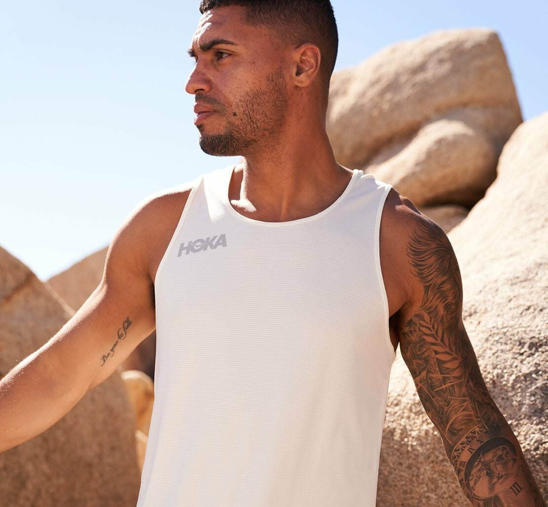 HOKA|Men's Singlet White