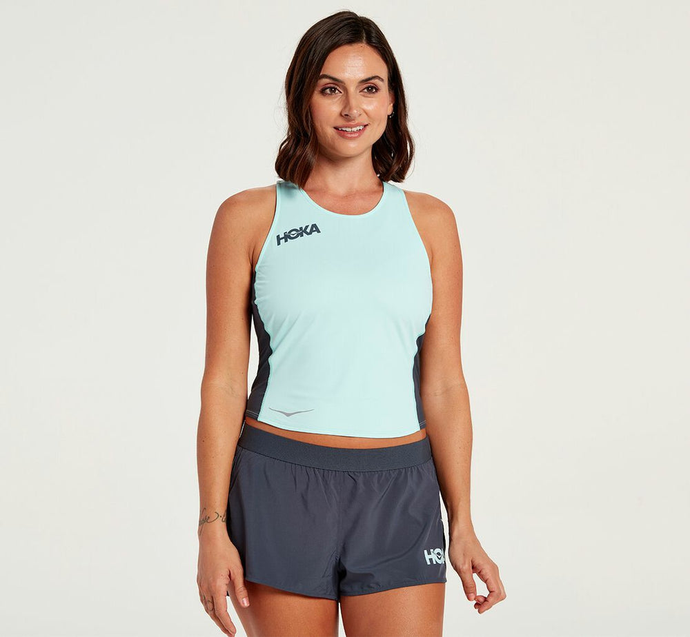 HOKA|Women's Fitted Tank Blue Tint