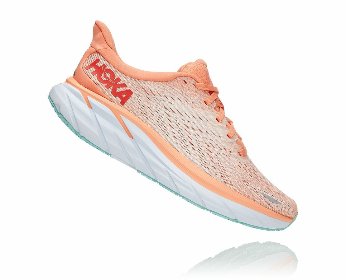 HOKA|Women's Clifton 8 Cantaloupe / Silver Peony