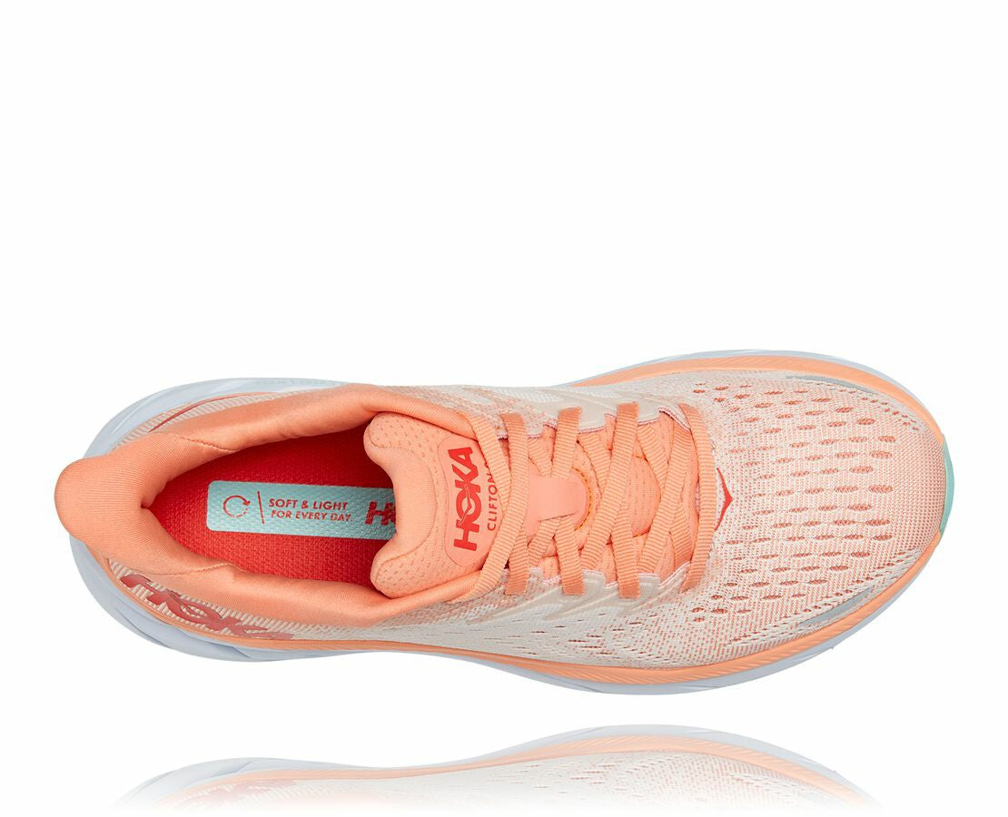 HOKA|Women's Clifton 8 Cantaloupe / Silver Peony