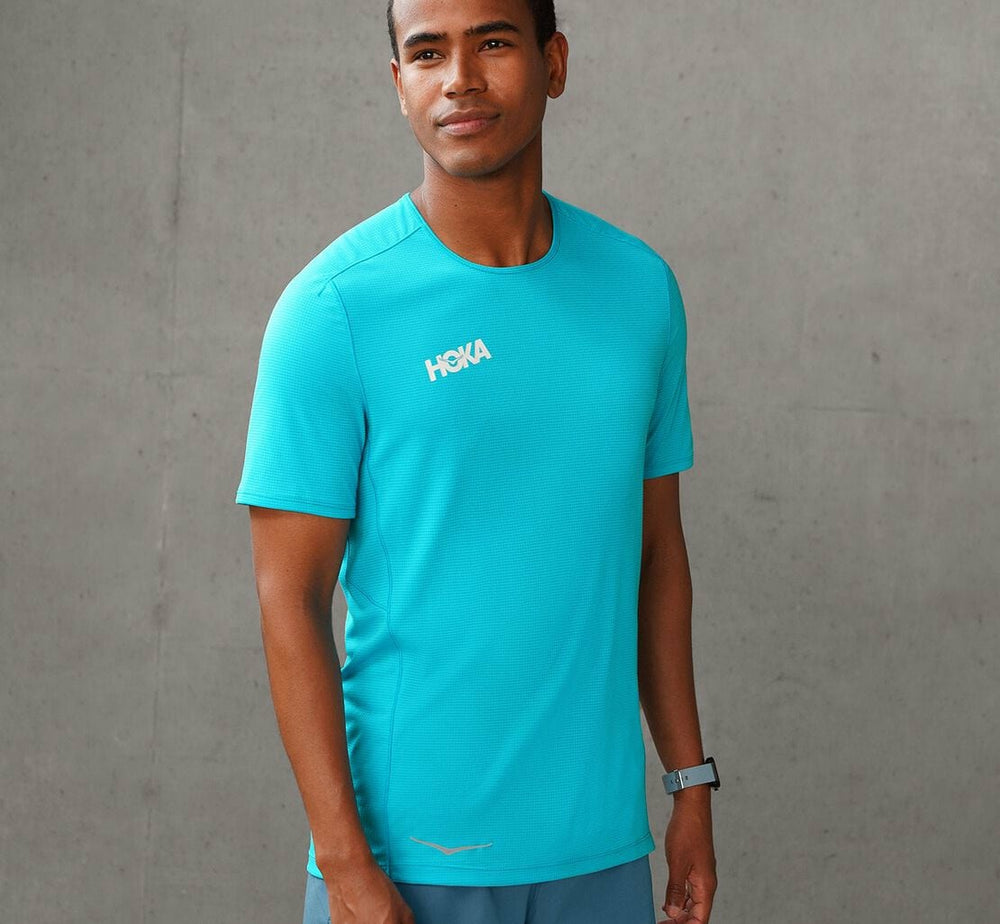 HOKA|Men's Performance Short Sleeve Scuba Blue